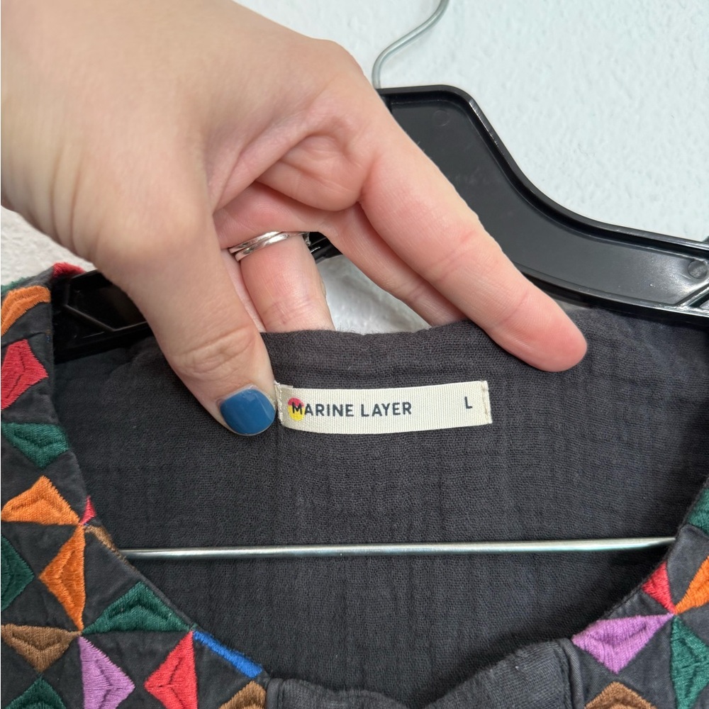 Marine Layer Grey Embroidered Midi Dress 100% Cotton Women’s Size Large - Picture 3 of 4